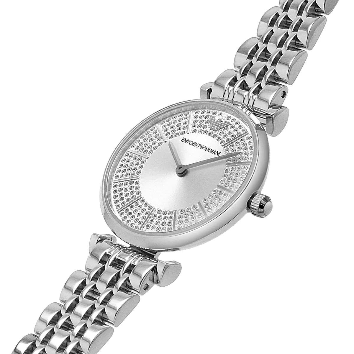 Emporio Armani Gianni T-Bar AR11445 32mm Women's Quartz Watch – Silver Crystal-Set & Silver Stainless Steel Bracelet