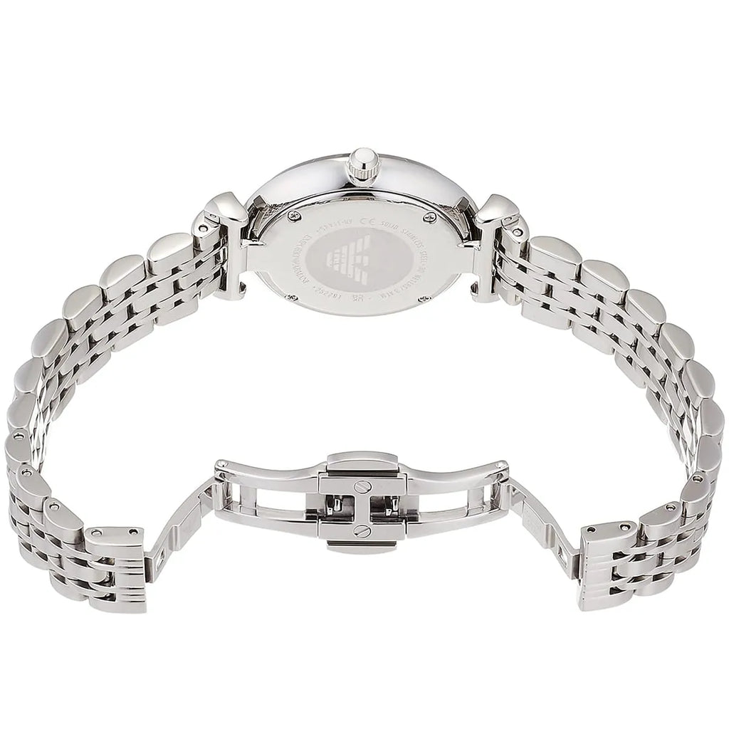 Emporio Armani Gianni T-Bar AR11445 32mm Women's Quartz Watch – Silver Crystal-Set & Silver Stainless Steel Bracelet