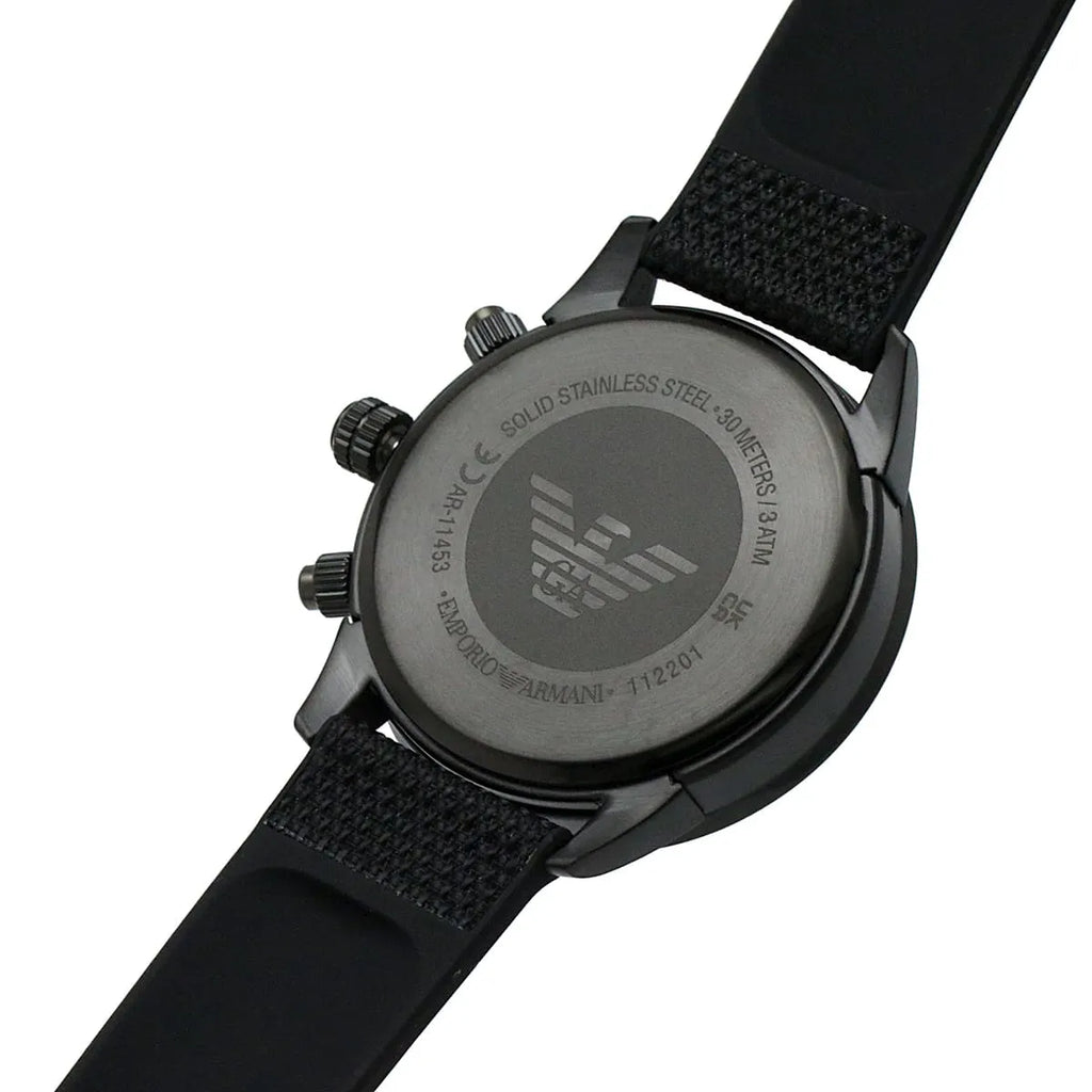 Emporio Armani Mario AR11453 43mm Men's Chronograph Watch – Black & Black Textile Strap