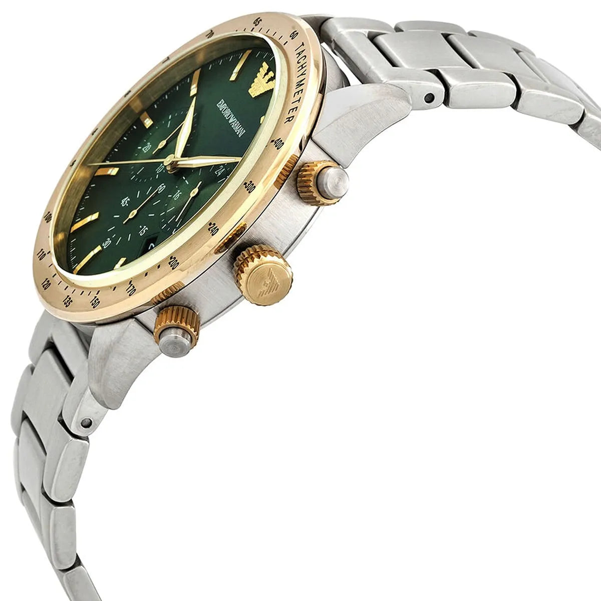 Emporio Armani Mario AR11454 43mm Men's Chronograph Watch – Green Sunray & Green Rubber Strap