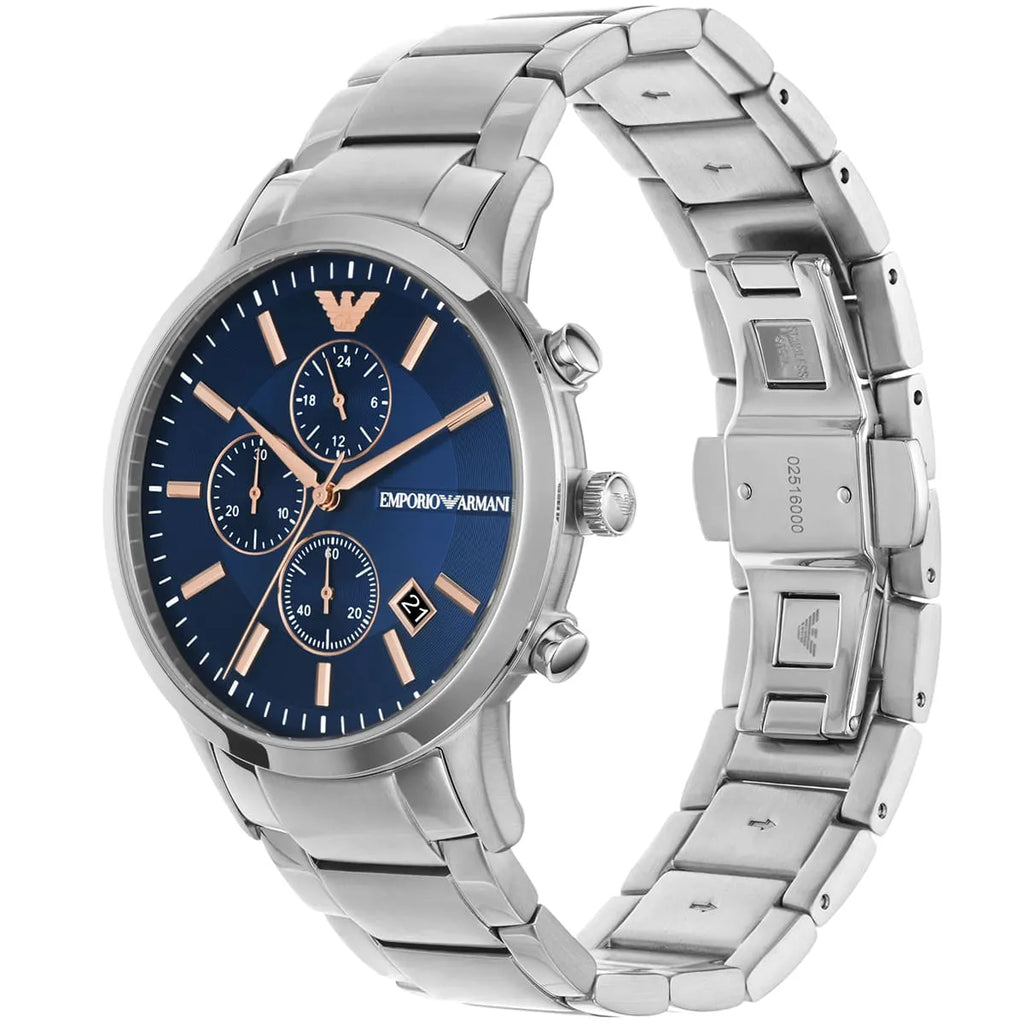 Emporio Armani Renato AR11458 43mm Men's Chronograph Watch – Royal Blue Textured & Royal Blue Stainless Steel Bracelet