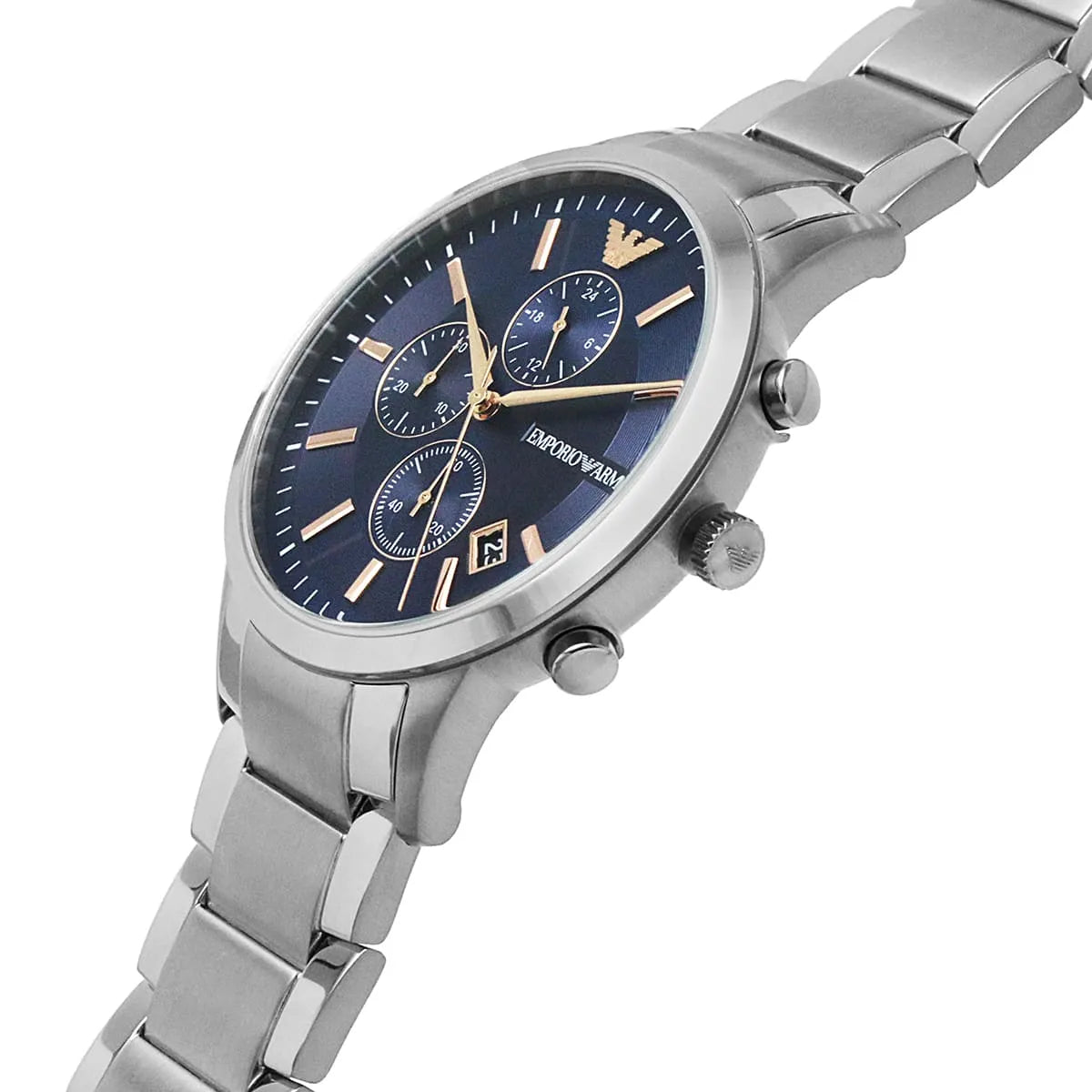 Emporio Armani Renato AR11458 43mm Men's Chronograph Watch – Royal Blue Textured & Royal Blue Stainless Steel Bracelet