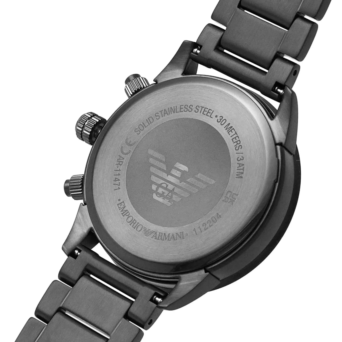 Emporio Armani Mario AR11471 43mm Men's Chronograph Watch – Silver & Gunmetal Stainless Steel Bracelet