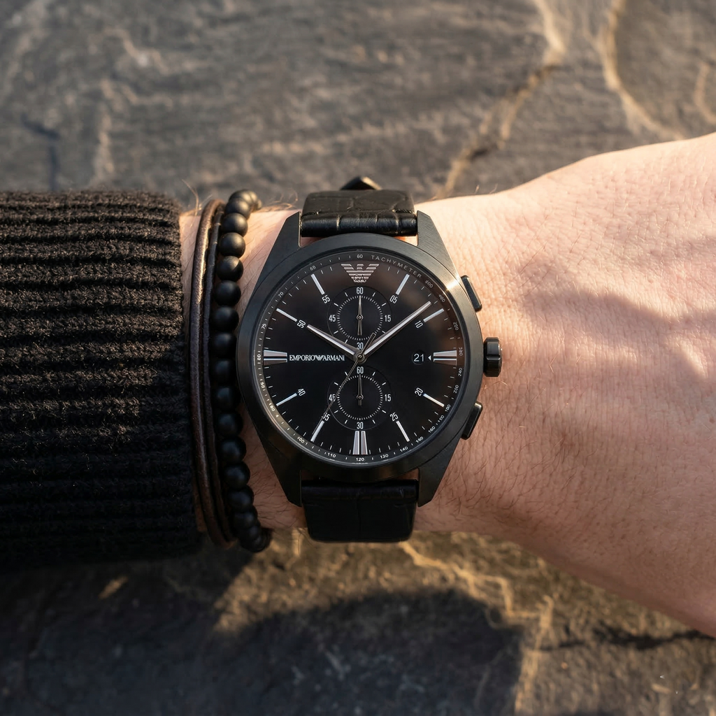 Emporio Armani Claudio AR11483 43mm Men's Chronograph Watch – Black & Black Genuine Leather Strap