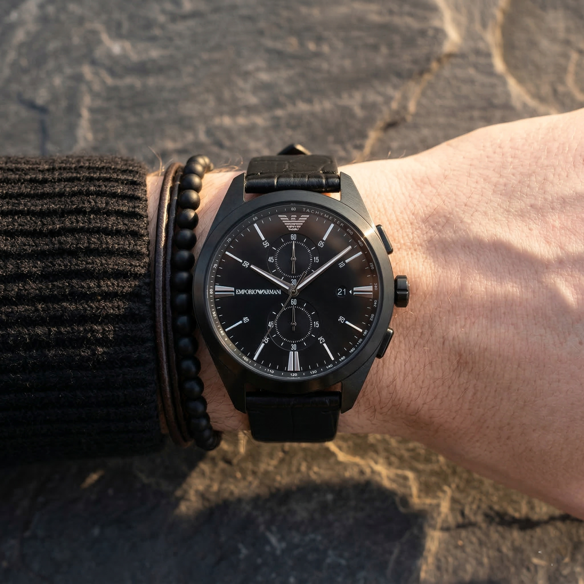 Emporio Armani Claudio AR11483 43mm Men's Chronograph Watch – Black & Black Genuine Leather Strap