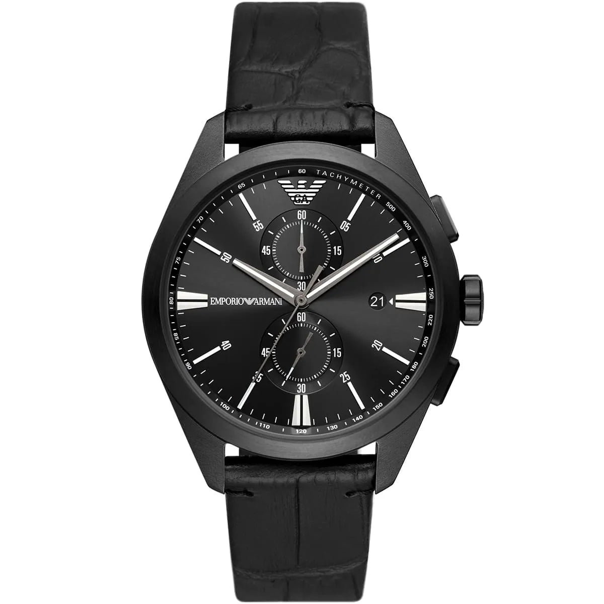 Emporio Armani Claudio AR11483 43mm Men's Chronograph Watch – Black & Black Genuine Leather Strap