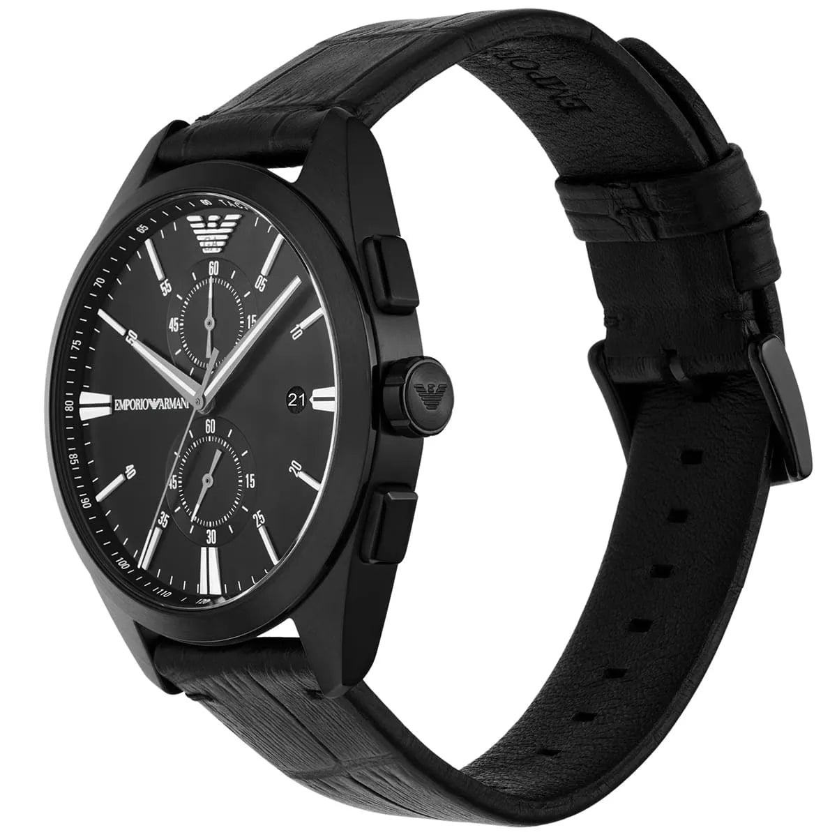 Emporio Armani Claudio AR11483 43mm Men's Chronograph Watch – Black & Black Genuine Leather Strap