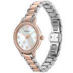 Emporio Armani Cleo AR11499 32mm Women's Quartz Watch – White Mother-of-Pearl Crystal-Set & Two-Tone Silver and Rose Gold Stainless Steel Bracelet