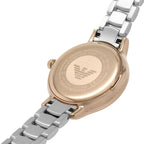 Emporio Armani Cleo AR11499 32mm Women's Quartz Watch – White Mother-of-Pearl Crystal-Set & Two-Tone Silver and Rose Gold Stainless Steel Bracelet