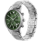 Emporio Armani Renato AR11507 Men's Chronograph Watch – Green Sunray & Silver Stainless Steel Bracelet