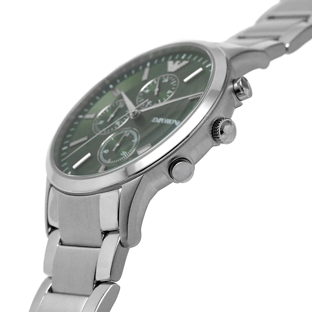 Emporio Armani Renato AR11507 Men's Chronograph Watch – Green Sunray & Silver Stainless Steel Bracelet