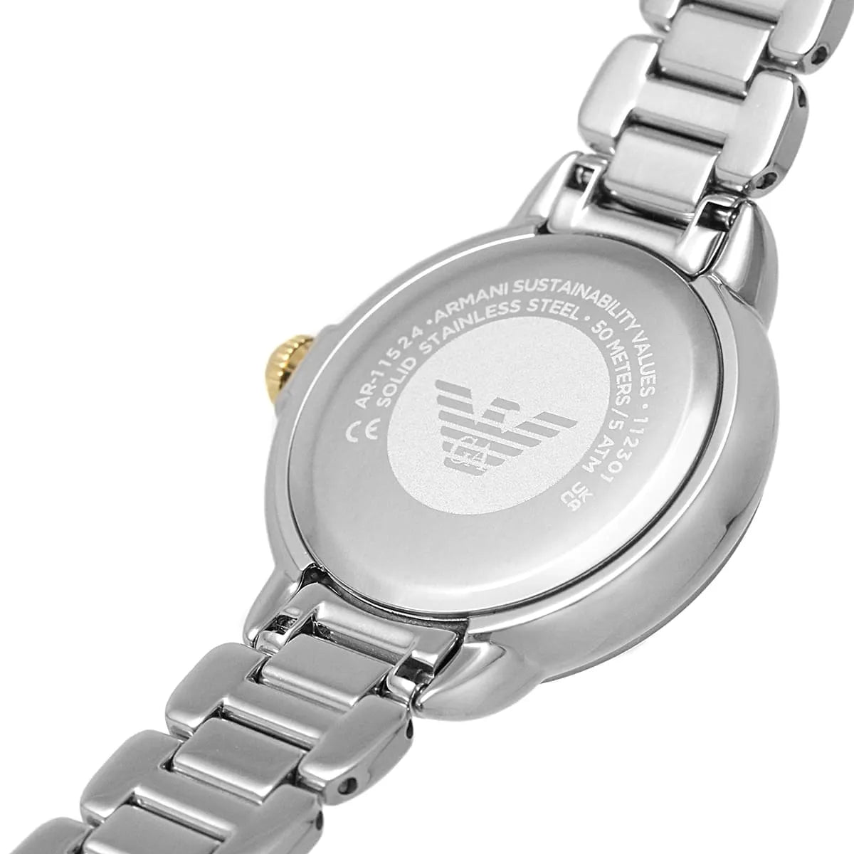 Emporio Armani Mia AR11524 32mm Women's Quartz Watch – Mother-of-Pearl Crystal-Set Floral & Two-Tone Silver and Rose Gold Stainless Steel Bracelet