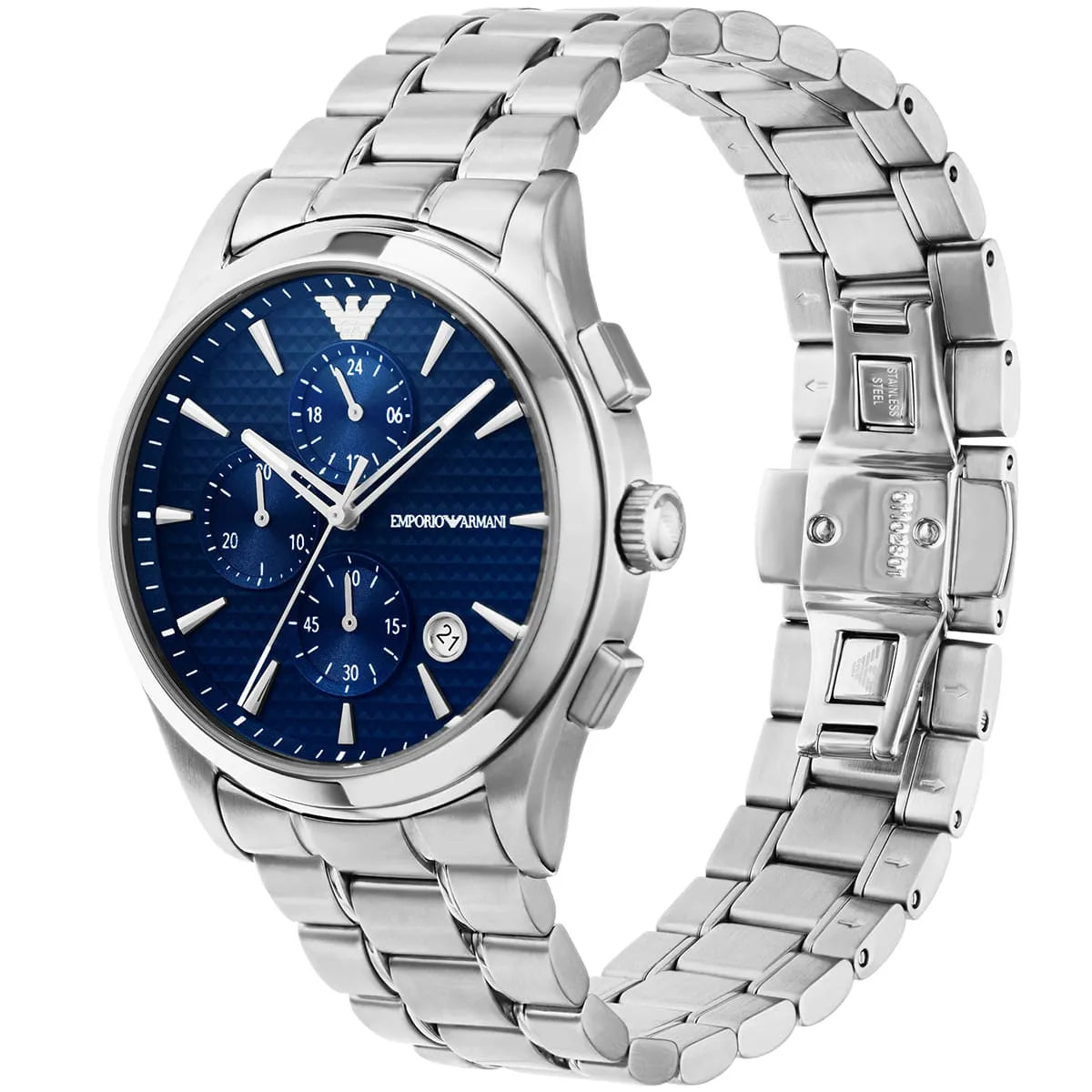 Emporio Armani Paolo AR11528 42mm Men's Chronograph Watch – Blue Sunray & Blue Stainless Steel Bracelet