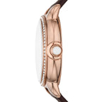 Emporio Armani Mia AR11568 32mm Women's Quartz Watch – White Crystal-Set & Brown Genuine Leather Strap