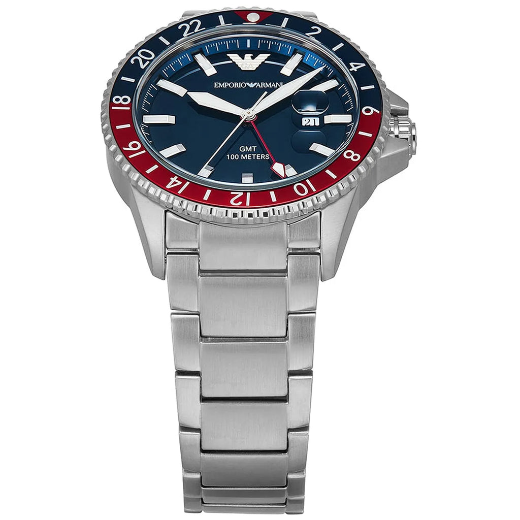 Emporio Armani Diver AR11590 43mm Men's Quartz Watch – Blue & Silver-Tone Stainless Steel Bracelet