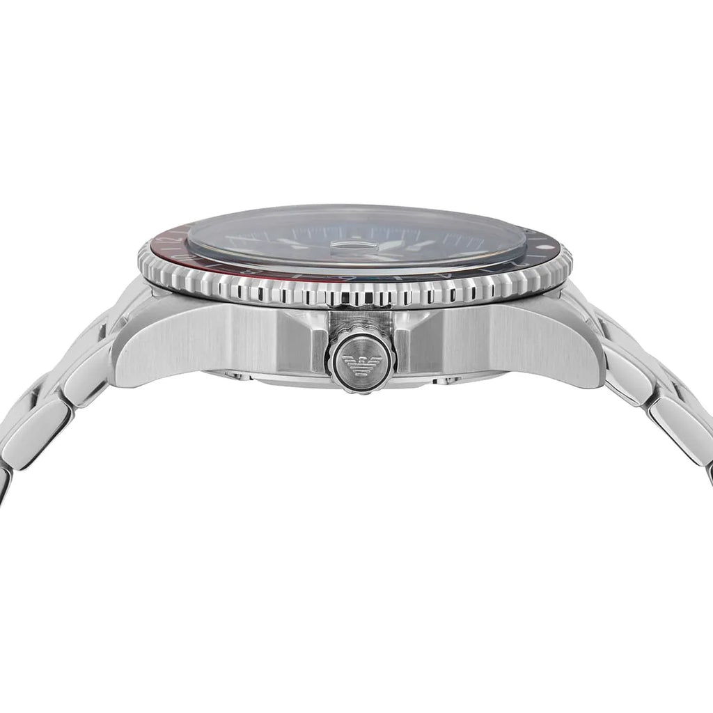 Emporio Armani Diver AR11590 43mm Men's Quartz Watch – Blue & Silver-Tone Stainless Steel Bracelet