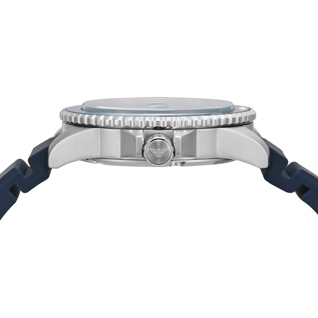 Emporio Armani Diver AR11592 43mm Men's Quartz Watch – Blue Sunray & Blue Rubber Strap