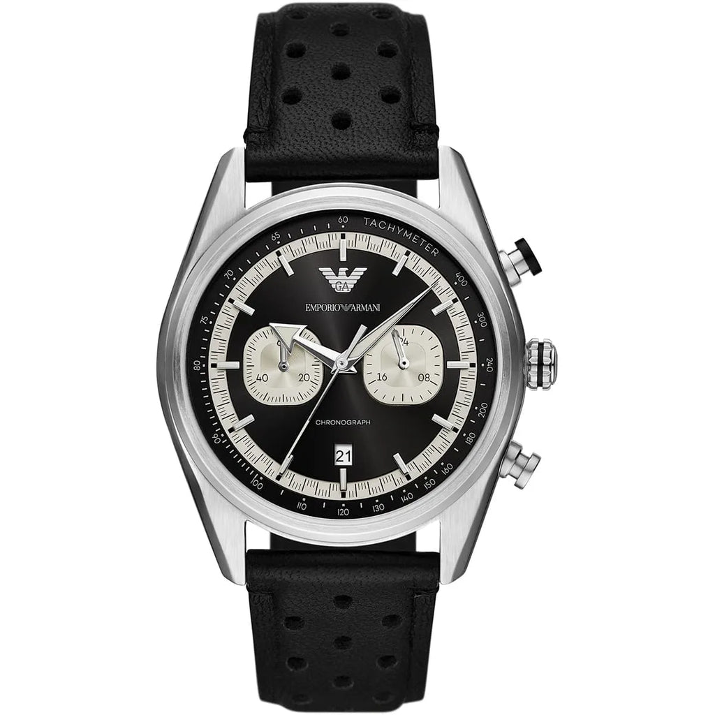 Emporio Armani Racer AR11635 42mm Men's Chronograph Watch – Black & Black Genuine Leather Strap