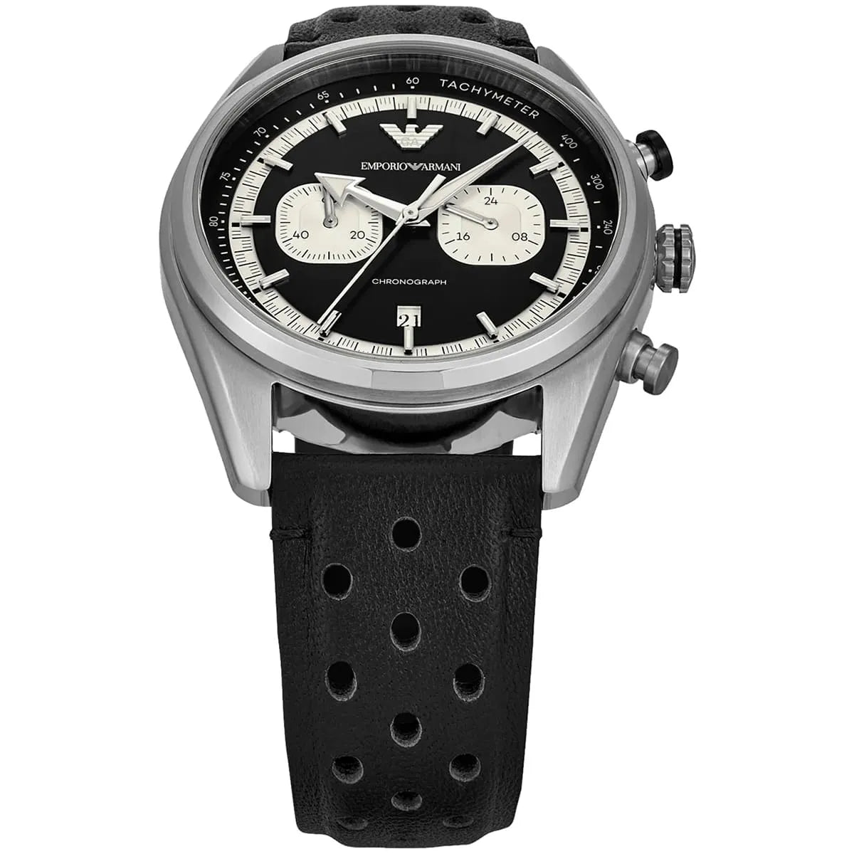 Emporio Armani Racer AR11635 42mm Men's Chronograph Watch – Black & Black Genuine Leather Strap