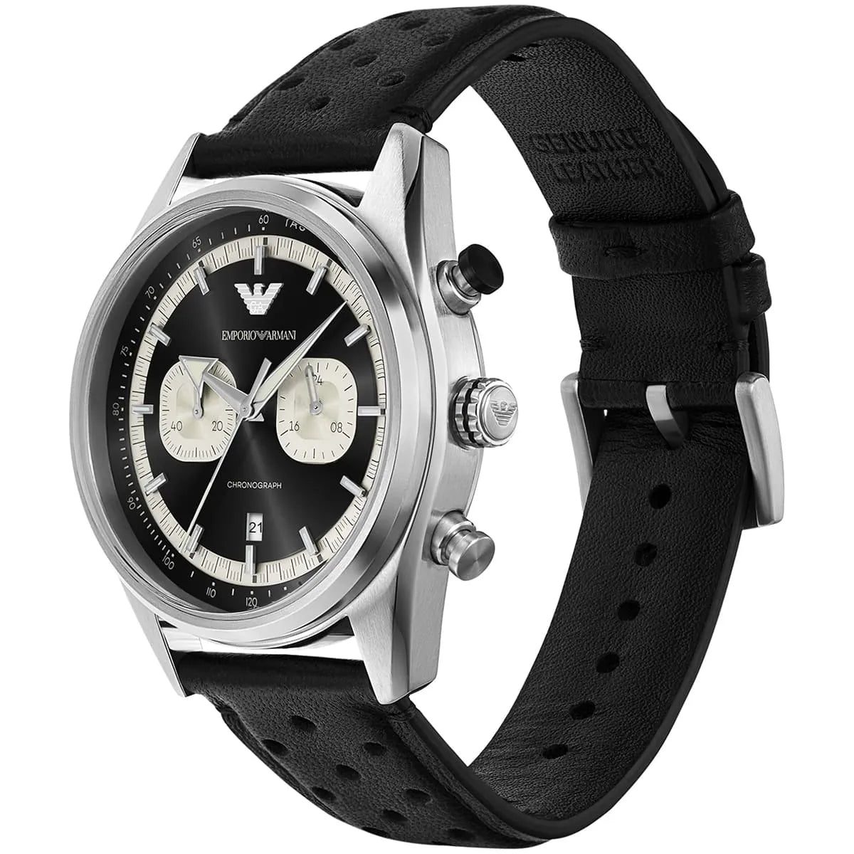 Emporio Armani Racer AR11635 42mm Men's Chronograph Watch – Black & Black Genuine Leather Strap