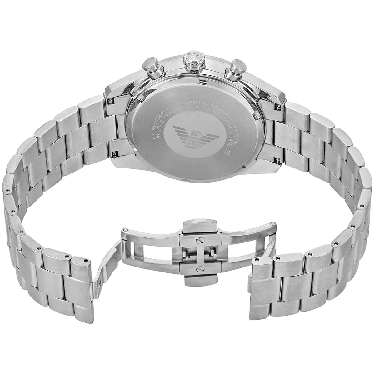 Emporio Armani Racer AR11636 42mm Men's Chronograph Watch – Silver Sunray & Silver Stainless Steel Bracelet