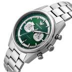 Emporio Armani Racer AR11637 42mm Men's Chronograph Watch – Emerald Green Sunray & Silver Stainless Steel Bracelet
