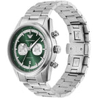 Emporio Armani Racer AR11637 42mm Men's Chronograph Watch – Emerald Green Sunray & Silver Stainless Steel Bracelet