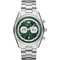 Emporio Armani Racer AR11637 42mm Men's Chronograph Watch – Emerald Green Sunray & Silver Stainless Steel Bracelet