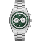 Emporio Armani Racer AR11637 42mm Men's Chronograph Watch – Emerald Green Sunray & Silver Stainless Steel Bracelet