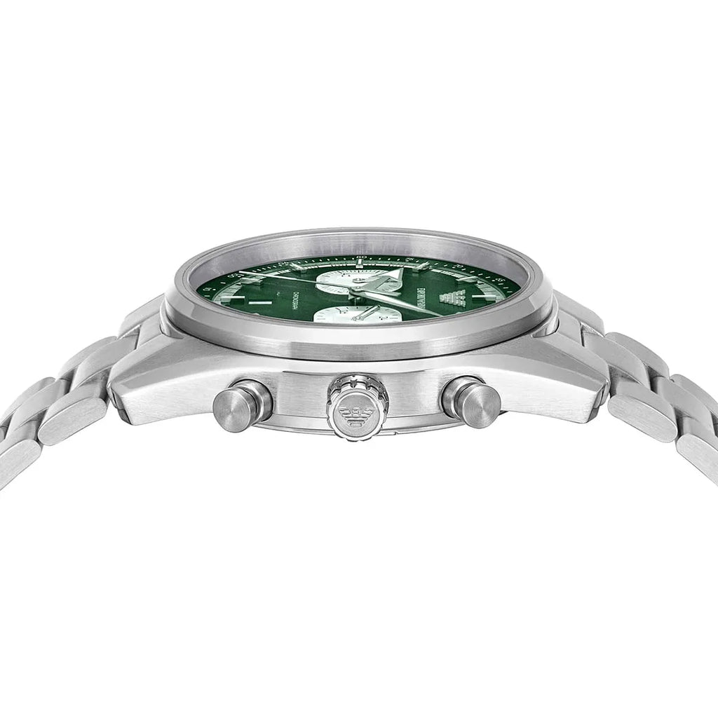 Emporio Armani Racer AR11637 42mm Men's Chronograph Watch – Emerald Green Sunray & Silver Stainless Steel Bracelet