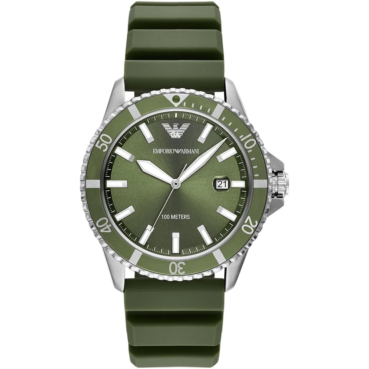 Emporio Armani World Explorer AR11638 42mm Men's Quartz Watch – Emerald Green Sunray & Green Rubber Strap