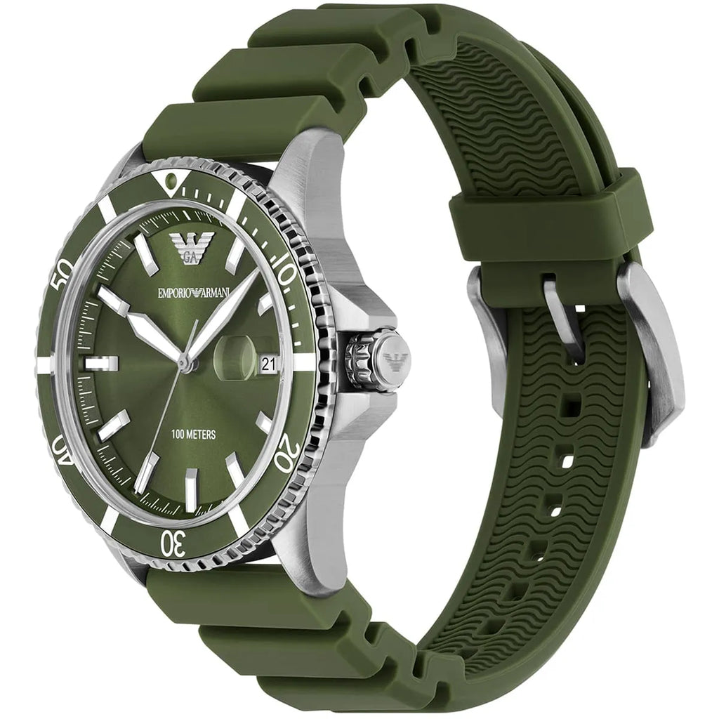 Emporio Armani World Explorer AR11638 42mm Men's Quartz Watch – Emerald Green Sunray & Green Rubber Strap