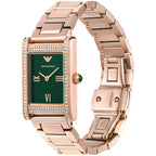 Emporio Armani Genni AR11641 32mm Women's Quartz Watch – Emerald Green Crystal-Set & Rose Gold Stainless Steel Bracelet