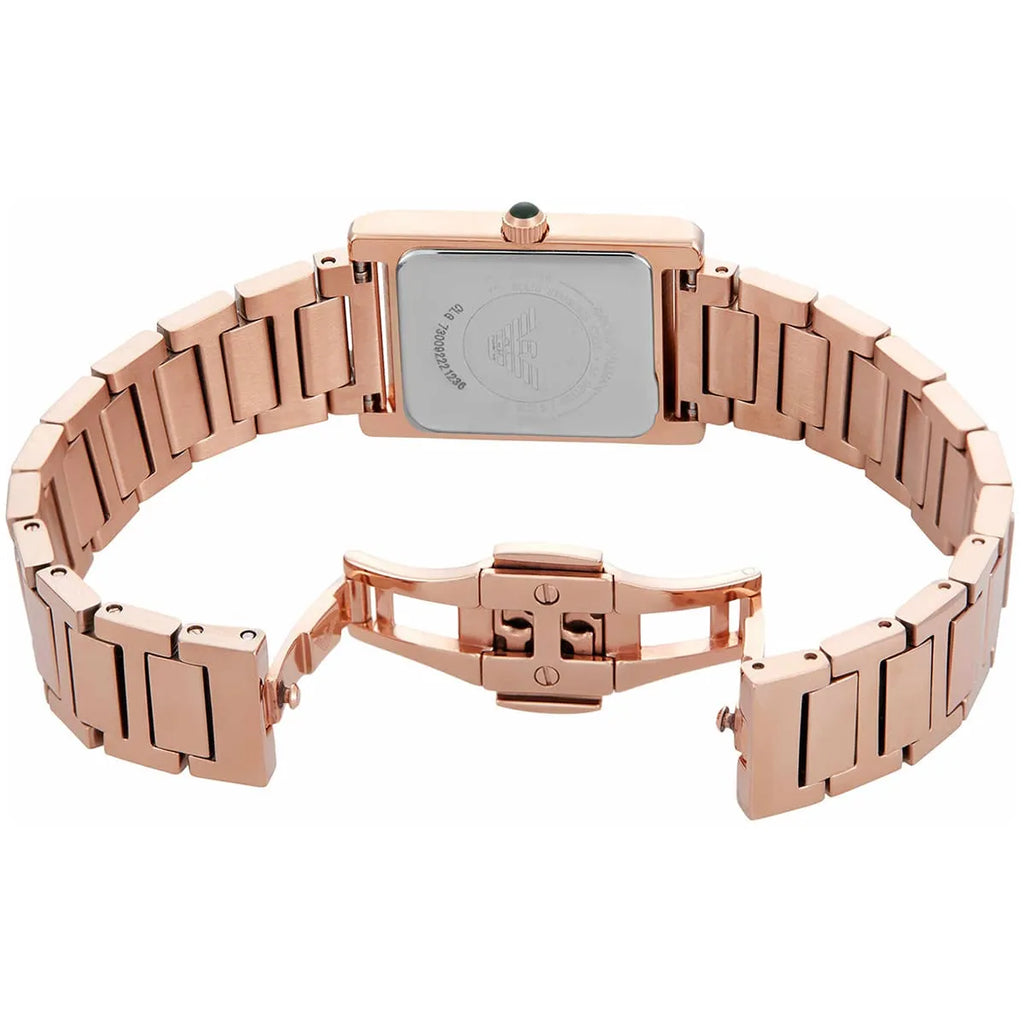 Emporio Armani Genni AR11641 32mm Women's Quartz Watch – Emerald Green Crystal-Set & Rose Gold Stainless Steel Bracelet