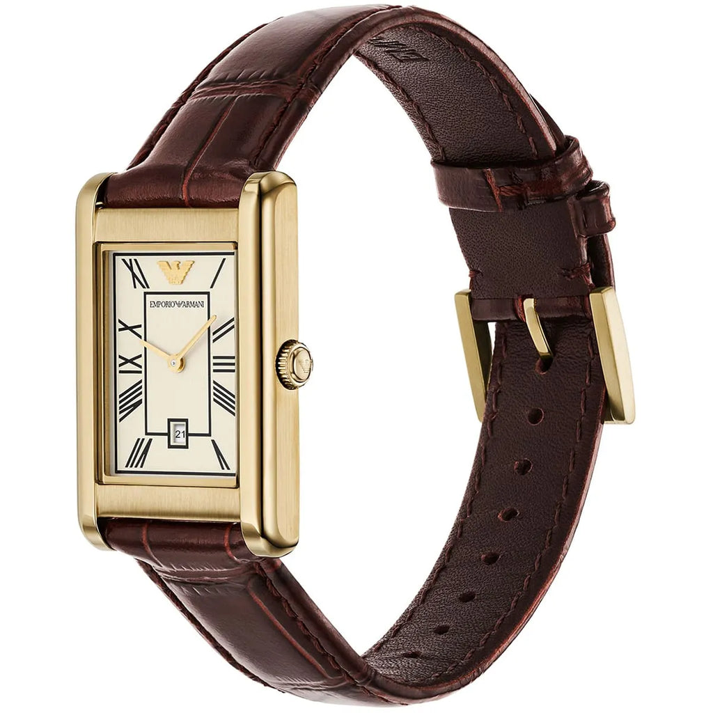 Emporio Armani Gino AR11665 Men's Quartz Watch – Cream & Black Genuine Leather Strap