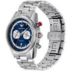 Emporio Armani Racer AR11676 42mm Men's Chronograph Watch – Navy Blue Sunray & Silver Stainless Steel Bracelet