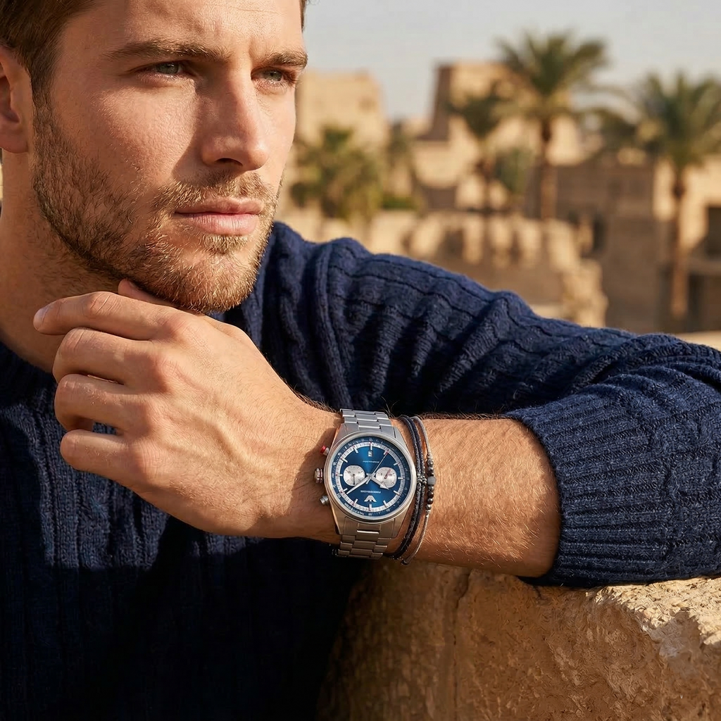 Emporio Armani Racer AR11676 42mm Men's Chronograph Watch – Navy Blue Sunray & Silver Stainless Steel Bracelet