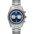 Emporio Armani Racer AR11676 42mm Men's Chronograph Watch – Navy Blue Sunray & Silver Stainless Steel Bracelet