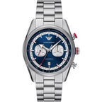 Emporio Armani Racer AR11676 42mm Men's Chronograph Watch – Navy Blue Sunray & Silver Stainless Steel Bracelet