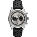 Emporio Armani Racer AR11677 42mm Men's Chronograph Watch – Silver Sunray & Black Genuine Leather Strap