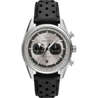 Emporio Armani Racer AR11677 42mm Men's Chronograph Watch – Silver Sunray & Black Genuine Leather Strap
