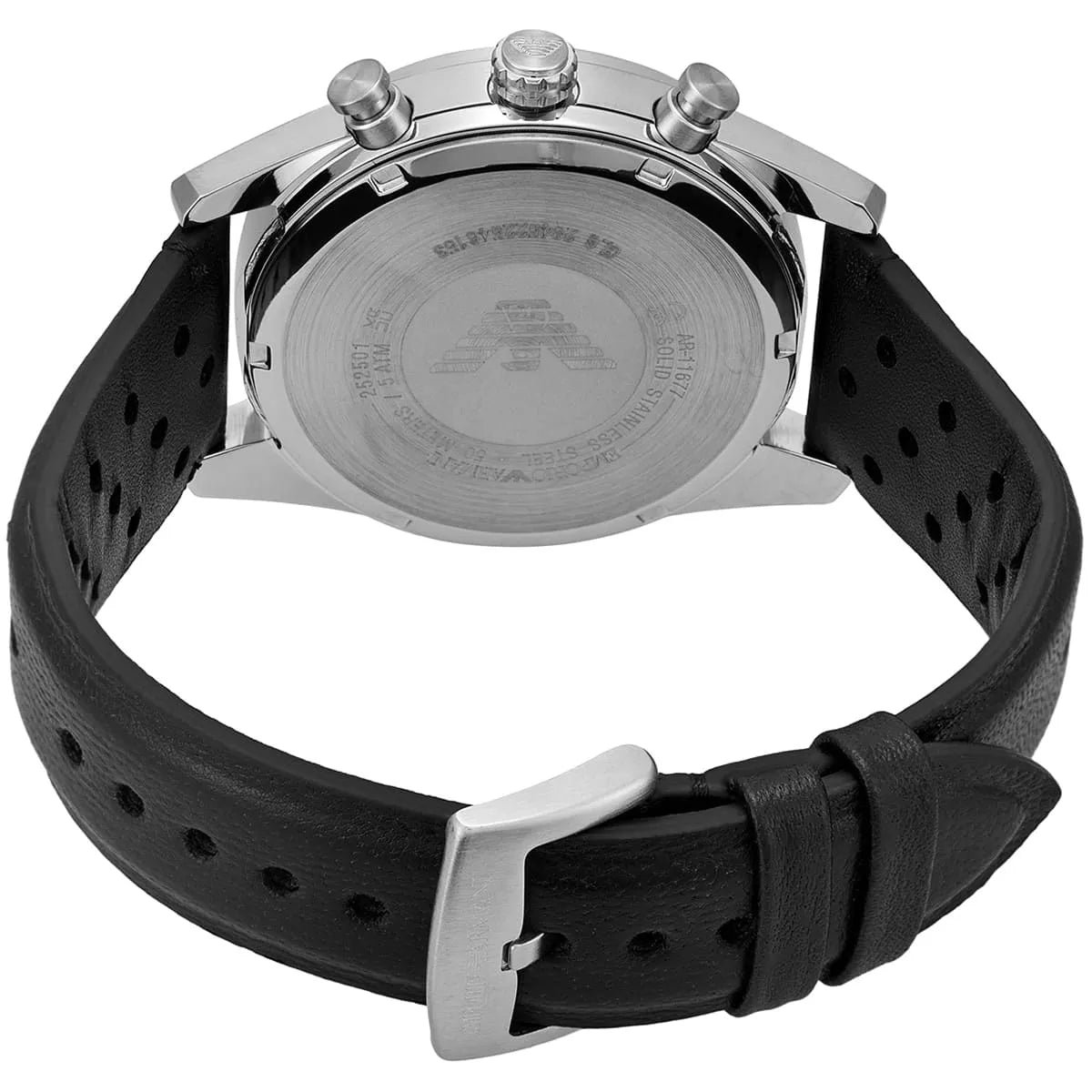 Emporio Armani Racer AR11677 42mm Men's Chronograph Watch – Silver Sunray & Black Genuine Leather Strap