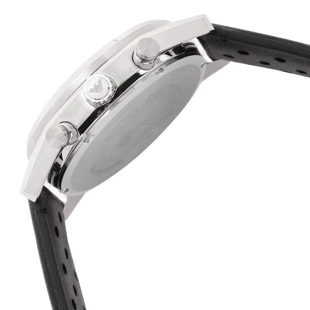 Emporio Armani Racer AR11677 42mm Men's Chronograph Watch – Silver Sunray & Black Genuine Leather Strap