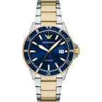 Emporio Armani World Explorer AR11682 42mm Men's Quartz Watch – Navy Blue Sunray & Two-Tone Stainless Steel Bracelet