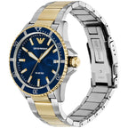 Emporio Armani World Explorer AR11682 42mm Men's Quartz Watch – Navy Blue Sunray & Two-Tone Stainless Steel Bracelet