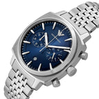 Emporio Armani Carlo AR11688 44mm Men's Chronograph Watch – Navy Blue Sunray & Silver Stainless Steel Bracelet