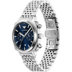 Emporio Armani Carlo AR11688 44mm Men's Chronograph Watch – Navy Blue Sunray & Silver Stainless Steel Bracelet