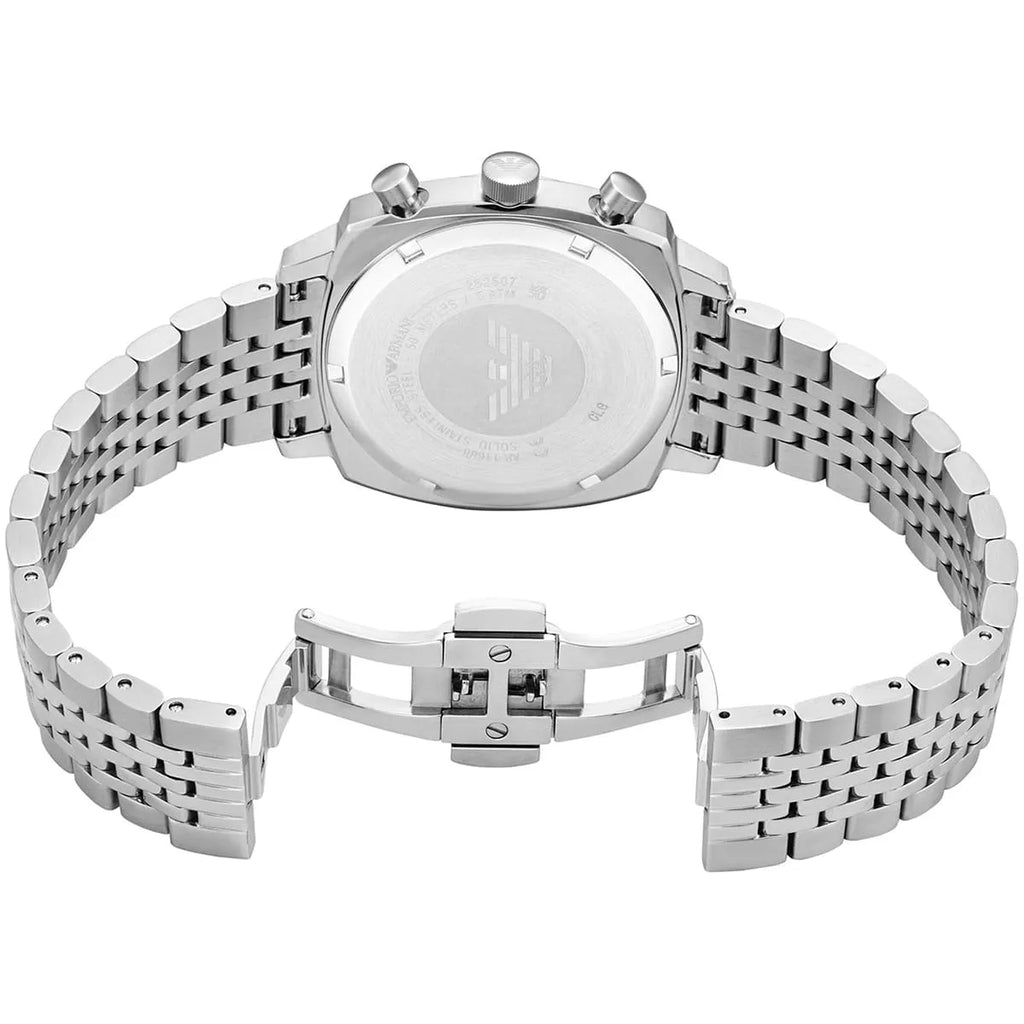 Emporio Armani Carlo AR11688 44mm Men's Chronograph Watch – Navy Blue Sunray & Silver Stainless Steel Bracelet