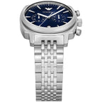 Emporio Armani Carlo AR11688 44mm Men's Chronograph Watch – Navy Blue Sunray & Silver Stainless Steel Bracelet
