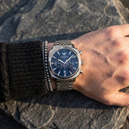 Emporio Armani Carlo AR11688 44mm Men's Chronograph Watch – Navy Blue Sunray & Silver Stainless Steel Bracelet